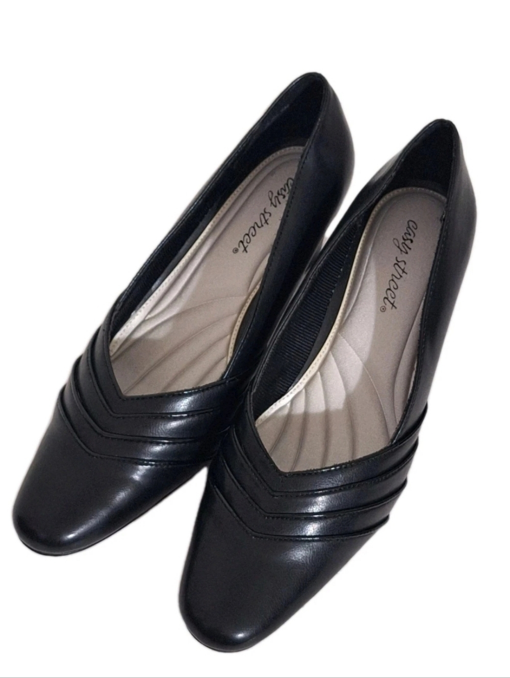 Easy Street Entice Squared Toe Pumps Black Faux Leather Shoes Size 9 M - Picture 1 of 11